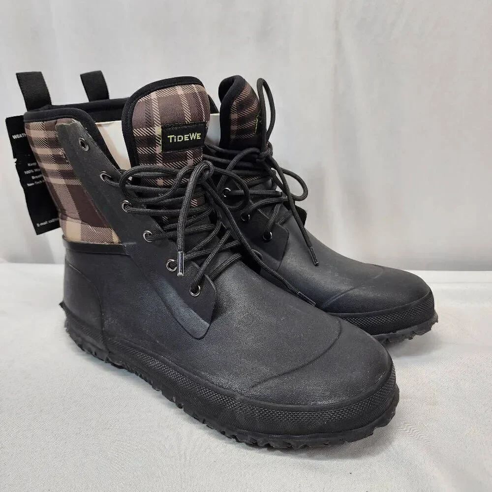 Tidewe Women's Neoprene Lace Up Rubber Plaid Hunting Rain Boots Sz 9 Waterproof